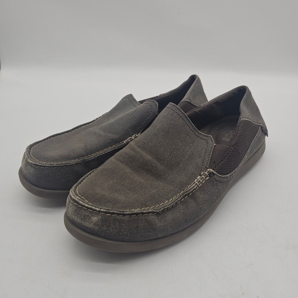 Crocs Size 10 Santa Cruz 2 Luxe Slip On Men's Standard Fit Loafer Gray and Brown